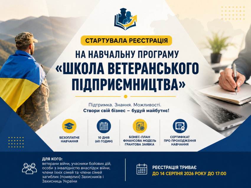 Стартувала реєстрація на навчальну програму «Школа ветеранського підприємництва»